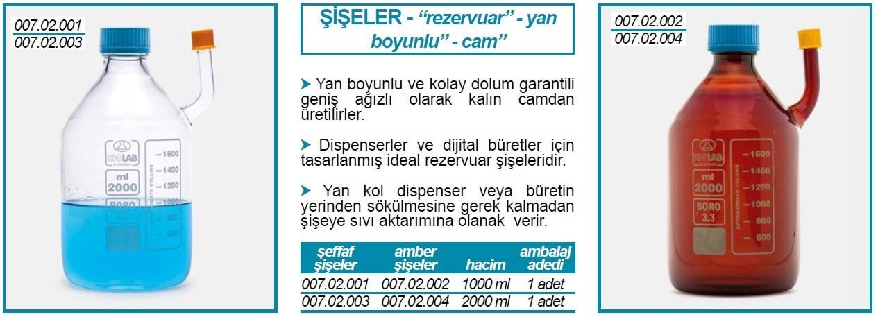 İSOLAB 007.02.004 şişe - yan kollu